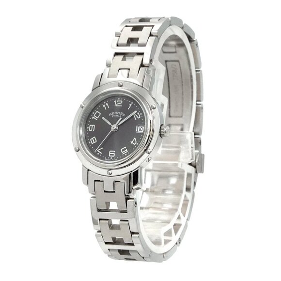 HERMES Clipper CL4.210 Quartz Date Gray Dial Ladies Watch 90283698 - Picture 1 of 8